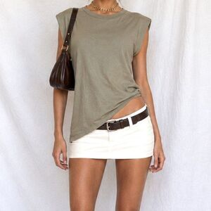 Vintage Mango Olive Green Sleeveless Padded Shoulder Knit Tank Top Size XS/S
